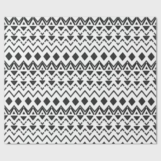 Zwart-wit Modern Hand getrokken Tribal Aztec Cadeaupapier (Vlak)