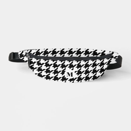 Zwart Wit Modern Houndstooth Patroon Monogram Heuptasje (Voorkant)