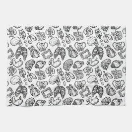 Zwart-wit modern humaan anatomiezakpatroon theedoek