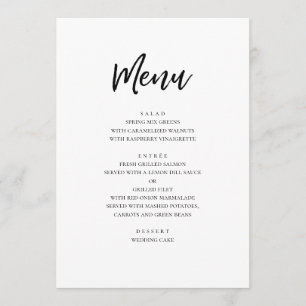 Zwart-wit modern huwelijk. Eenvoudig minimalistisc Menu