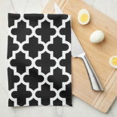 Zwart-wit Modern Marokkaans Patroon Theedoek (Quarter Fold)