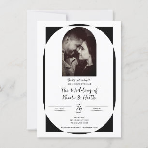 Zwart & Wit Modern Minimaal Foto Huwelijk Kaart