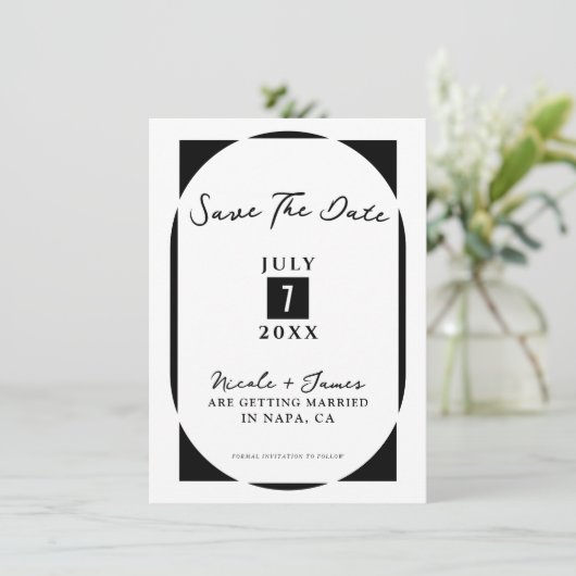 Zwart-wit Modern Minimal Save the Date Kaart (Staand voorkant)
