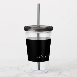 Zwart Wit Modern Minimalistisch Elegant Monogram Acryl Drinkbeker