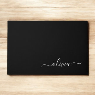 Zwart Wit Modern Minimalistisch Elegant Monogram Deurmat