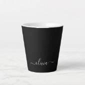 Zwart Wit Modern Minimalistisch Elegant Monogram Latte Mok (Voorkant)