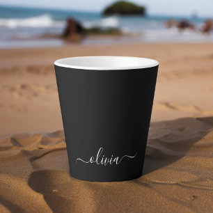 Zwart Wit Modern Minimalistisch Elegant Monogram Latte Mok