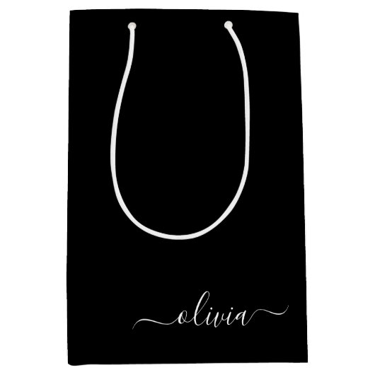 Zwart Wit Modern Minimalistisch Elegant Monogram Medium Cadeauzakje (Voorkant)
