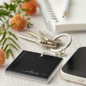 Zwart Wit Modern Minimalistisch Elegant Monogram Sleutelhanger (Voorkant Rechts)