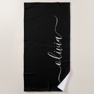 Zwart Wit Modern Minimalistisch Elegant Monogram Strandlaken