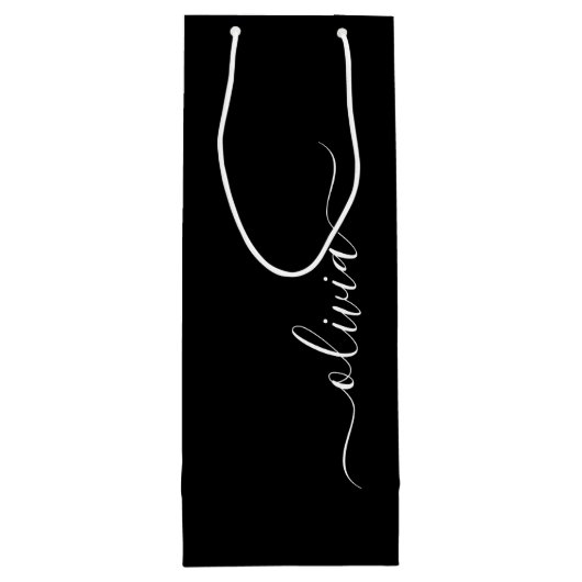 Zwart Wit Modern Minimalistisch Elegant Monogram Wijn Cadeautas (Achterkant)