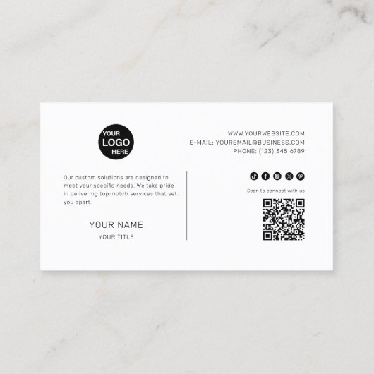 Zwart-wit Modern Minimalistisch Maatwerk Visitekaartje (Achterkant)