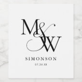 Zwart Wit Modern Minimalistisch Monogram Bruiloft Wijn Etiket (Enkel label)