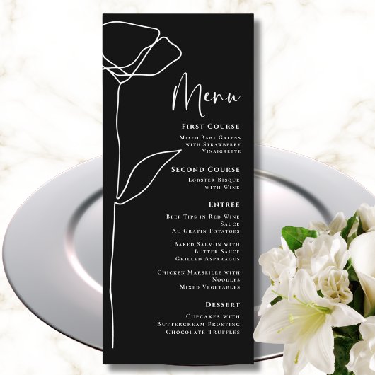 Zwart Wit Modern Minimalistisch Vet Bloemen Menu