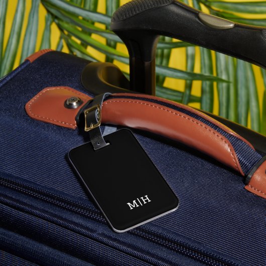 Zwart-Wit | Modern Monogram Bagagelabel (Voorkant Insitu 1)