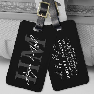 Zwart-Wit Modern Monogram Bagagelabel