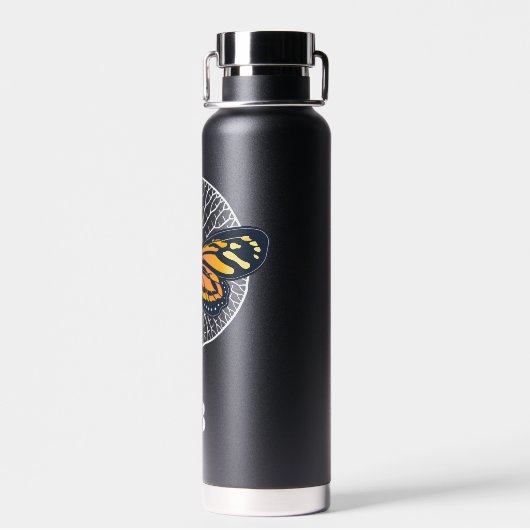 Zwart-wit modern monogram met vlinder waterfles (Achterkant)