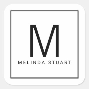 Zwart-wit modern monogram vierkante sticker