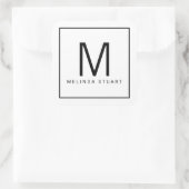 Zwart-wit modern monogram vierkante sticker (Tas)