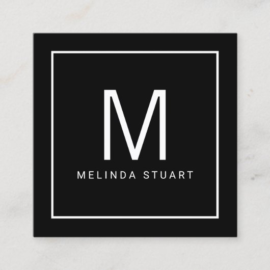 Zwart-wit modern monogram vierkante visitekaartje (Voorkant)