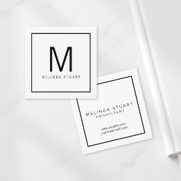 Zwart-Wit Modern Monogram Vierkante Visitekaartje