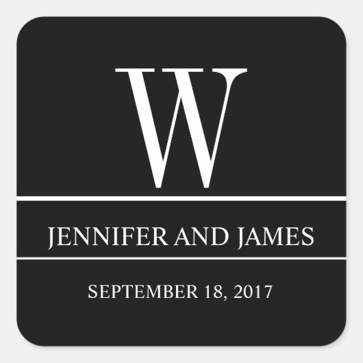 Zwart Wit Modern Monogram Wedding Favoriet Sticker (Voorkant)