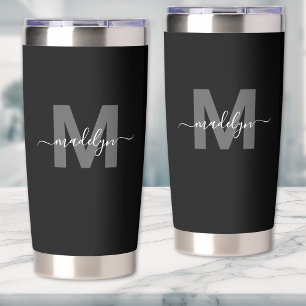 Zwart Wit Modern Naam Initiaal Geïsoleerde Drinkbeker