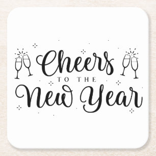 Zwart & Wit Modern New Years Party Paper Onderzett Vierkante Kartonnen Onderzetter