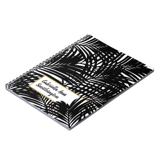 Zwart-wit, modern palm lederen patroon notitieboek (Linkerzijde)