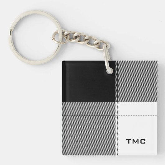 Zwart Wit Modern Plaid INITIALEN Preppy Chic Sleutelhanger (Voorkant)
