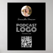 Zwart-wit modern podcastlogo QR-code Poster (Voorkant)
