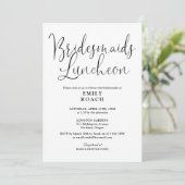 Zwart-wit Modern Script Bruidsmeisjes Luncheon Kaart (Staand voorkant)