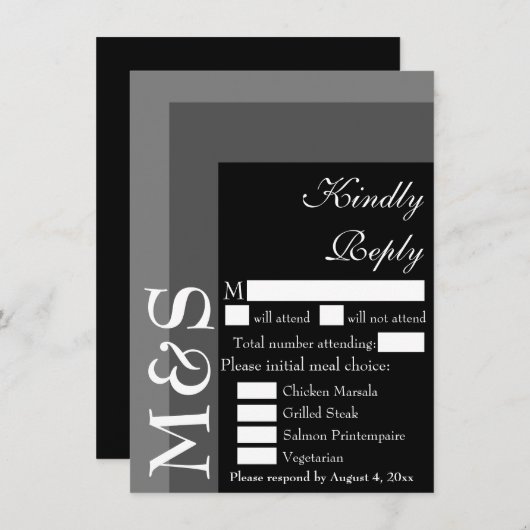Zwart-wit Modern Script Bruiloft RSVP Kaart (Voorkant / Achterkant)