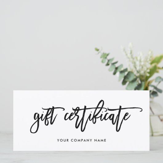 Zwart-wit modern script | Cadeaubon (Staand voorkant)