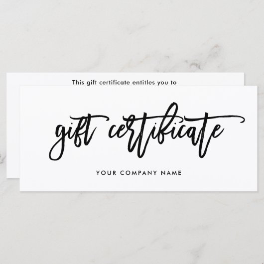 Zwart-wit modern script | Cadeaubon (Voorkant / Achterkant)