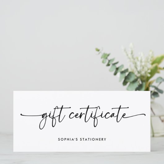Zwart-wit modern script | Cadeaubon (Staand voorkant)