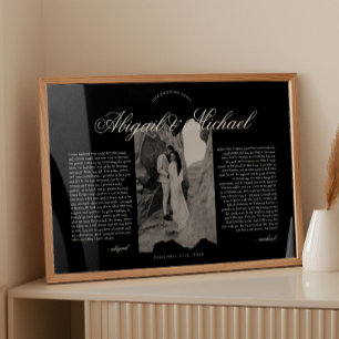 Zwart & Wit Modern Script Huwelijksgeloften met fo Poster