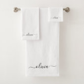 Zwart wit modern script meisjesmonogram naam bad handdoek (Insitu)