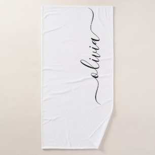 Zwart wit modern script meisjesmonogram naam badhanddoek