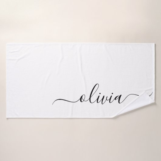 Zwart wit modern script meisjesmonogram naam badhanddoek (Badhanddoek)