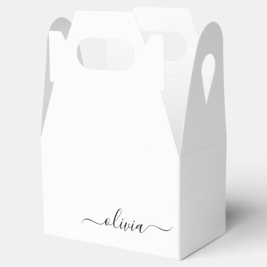 Zwart wit modern script meisjesmonogram naam bedankdoosjes (Geopend)
