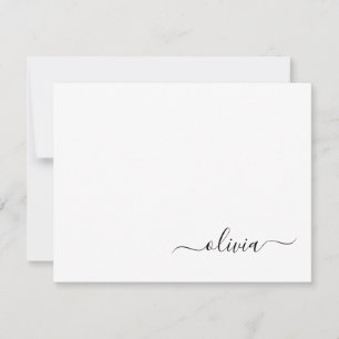 Zwart wit modern script meisjesmonogram naam bedankkaart