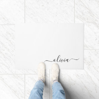 Zwart wit modern script meisjesmonogram naam deurmat