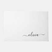 Zwart wit modern script meisjesmonogram naam deurmat (Voorkant)