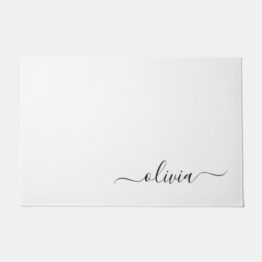 Zwart wit modern script meisjesmonogram naam deurmat (Voorkant)