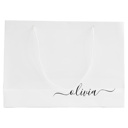 Zwart wit modern script meisjesmonogram naam groot cadeauzakje (Achterkant)