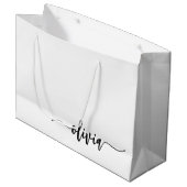 Zwart wit modern script meisjesmonogram naam groot cadeauzakje (Voorkant Gekanteld)