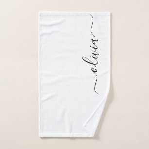 Zwart wit modern script meisjesmonogram naam handdoek