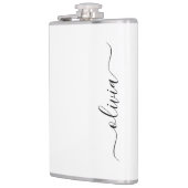 Zwart wit modern script meisjesmonogram naam heupfles (Links)