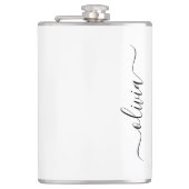 Zwart wit modern script meisjesmonogram naam heupfles (Voorkant)